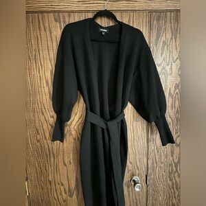 Tie Belted Duster Cardigan Black Small